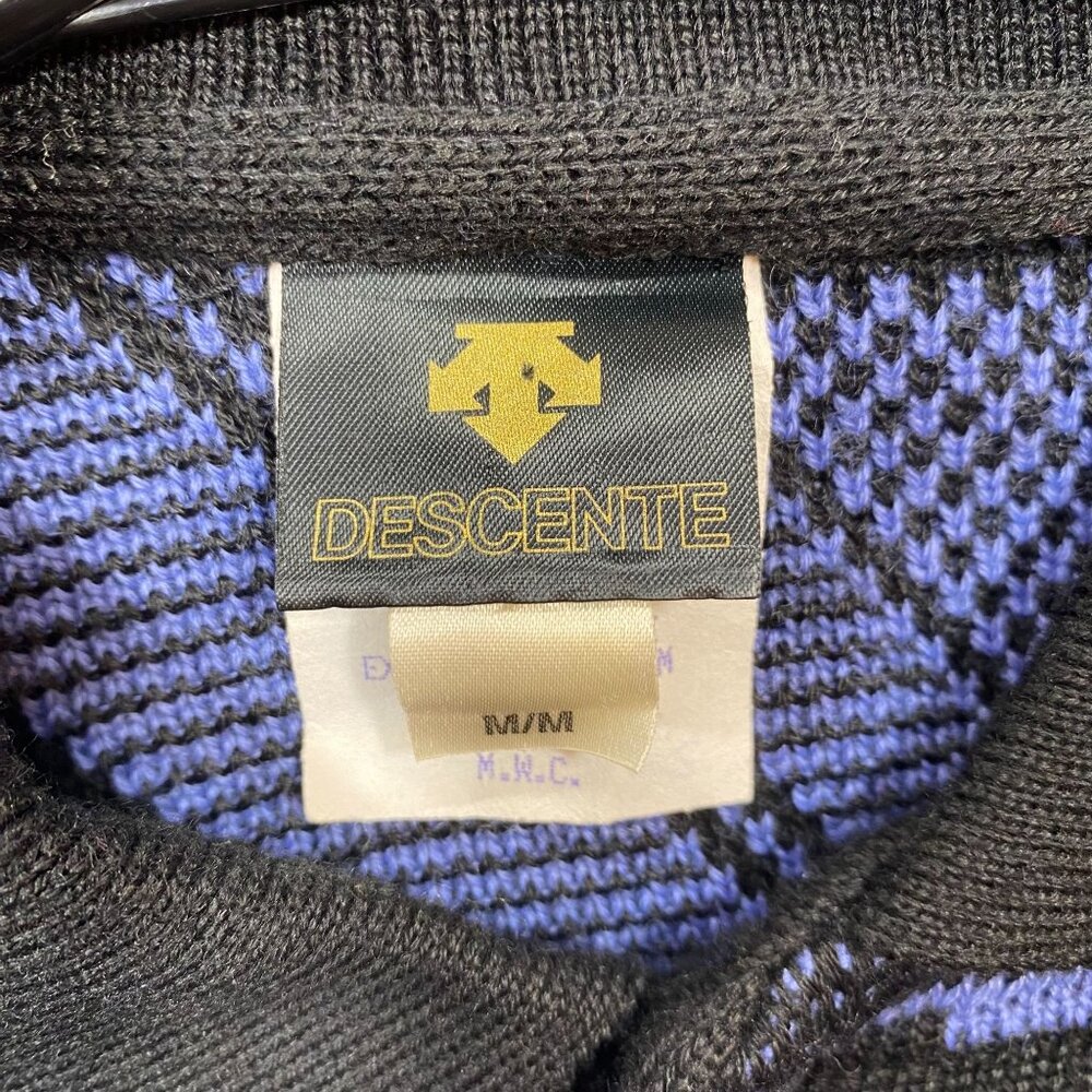 Vintage Descente Pullover Sweater Mens Medium Black & Blue Geometric Wool Blend - Picture 6 of 12
